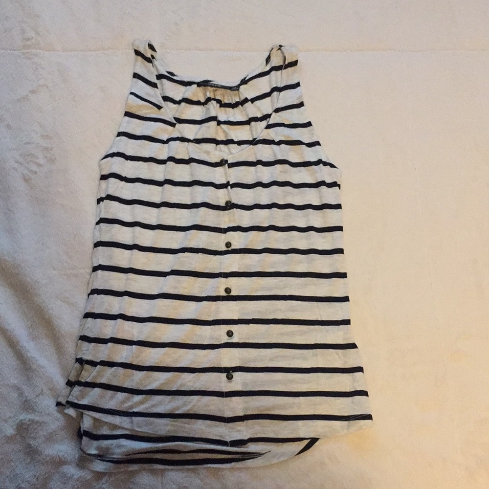 White Tank with Navy Blue Stripes
